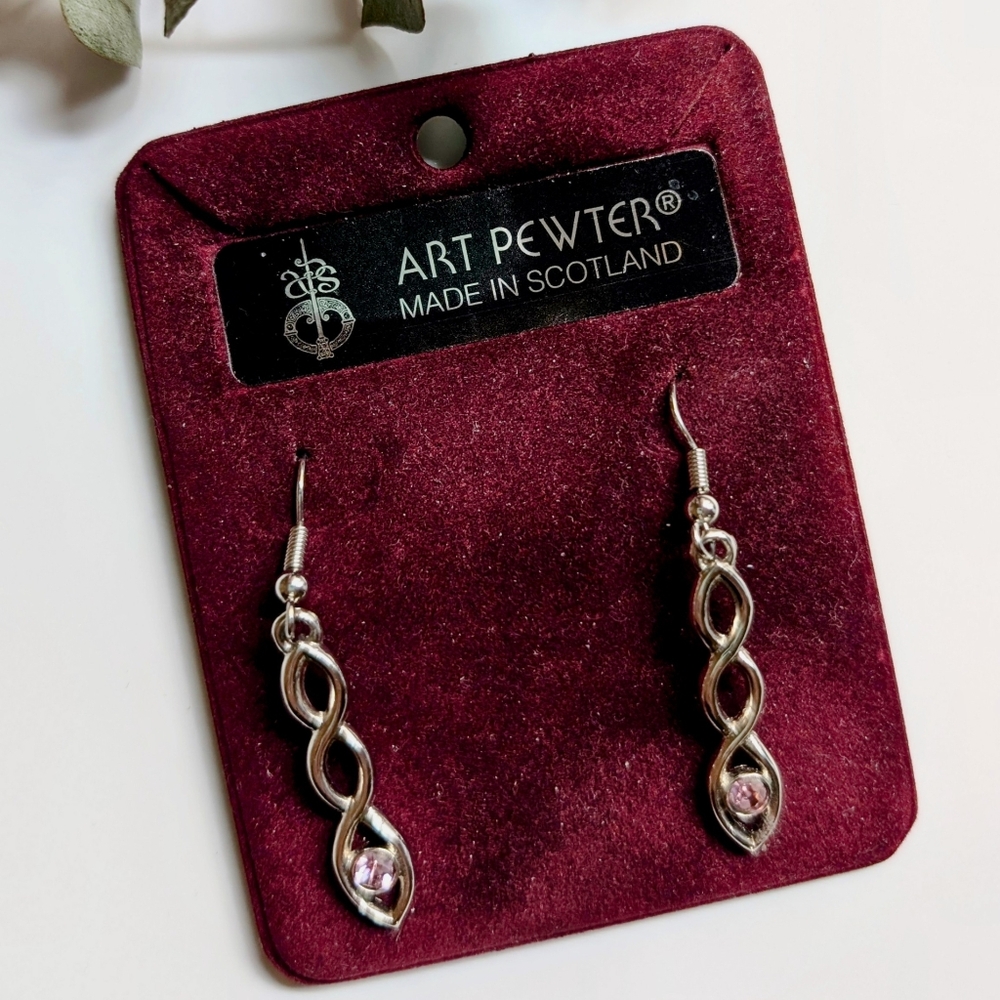 Art Pewter brand amethyst Celtic earrings, Made In Scotland.